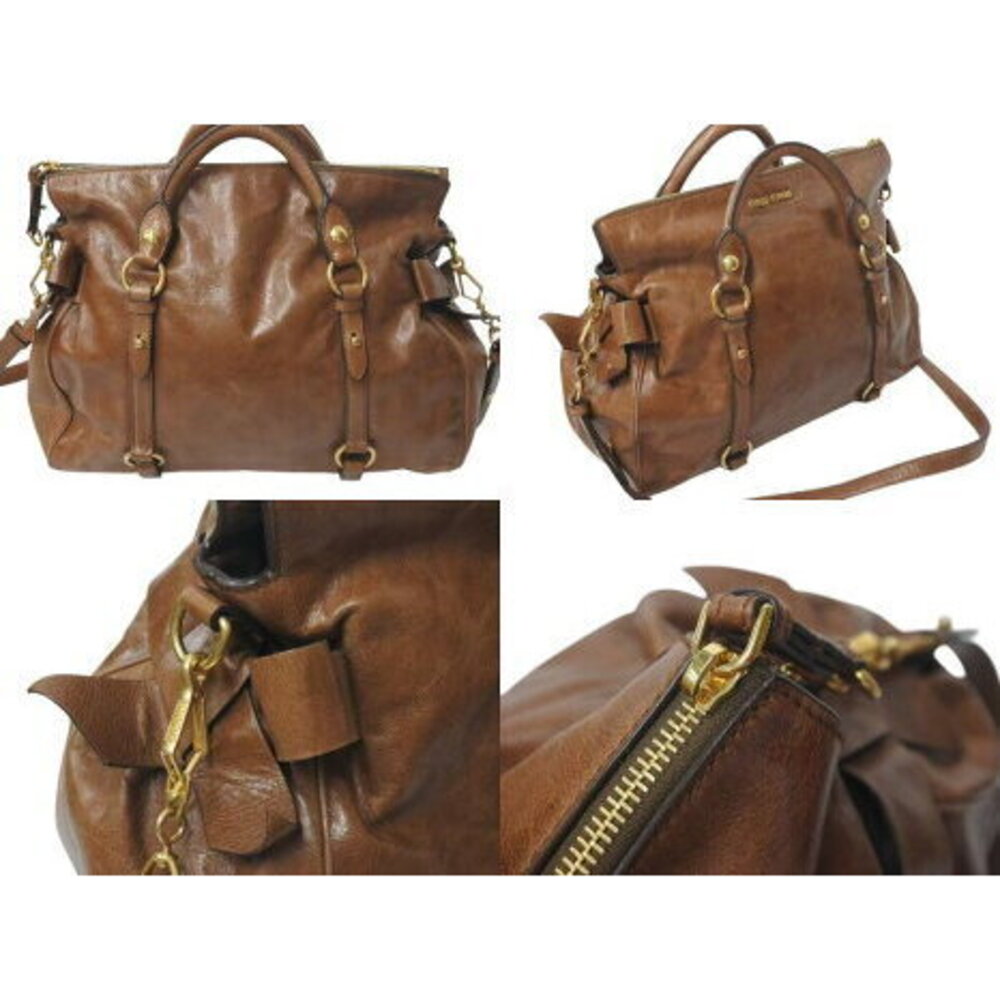 Miu Miu Side Rion Handbag Brown Leather - Picture 3 of 8